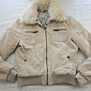 Cream Corduroy Jacket with Faux Fur Collar